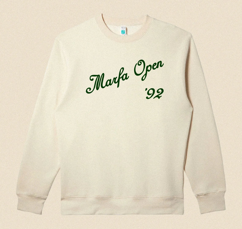 Beige sweatshirt with 'Marfa Open '92'